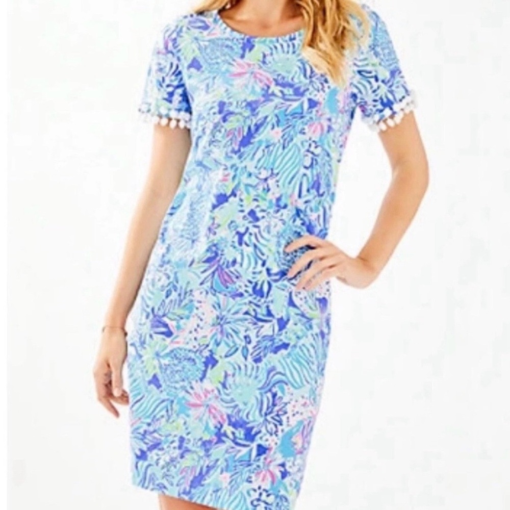 Lilly Pulitzer Women's Lissie Dress Coastal Blue Lion Around Pom Pom X-Small